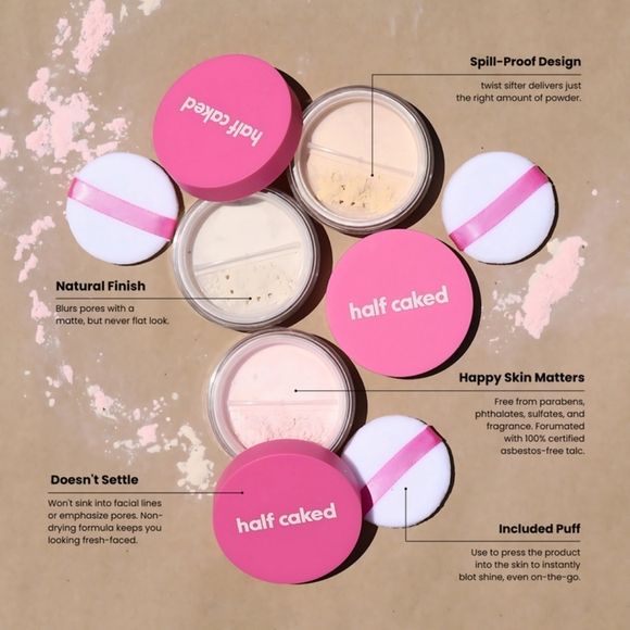 Half Caked Loose Setting Powder Translucent Natural Matte Finish Fair To Medium - Picture 3 of 5